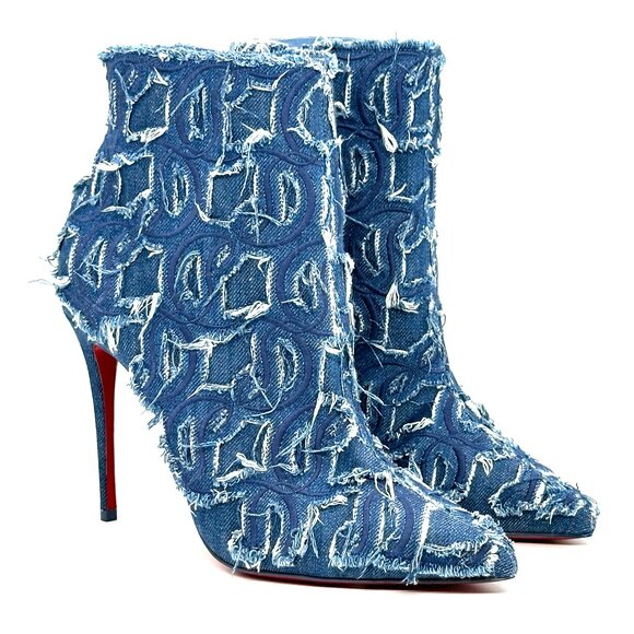 Christian Louboutin SO KATE BOOTY 100 Denim Ankle Bootie Boots Heels - Picture 8 of 16